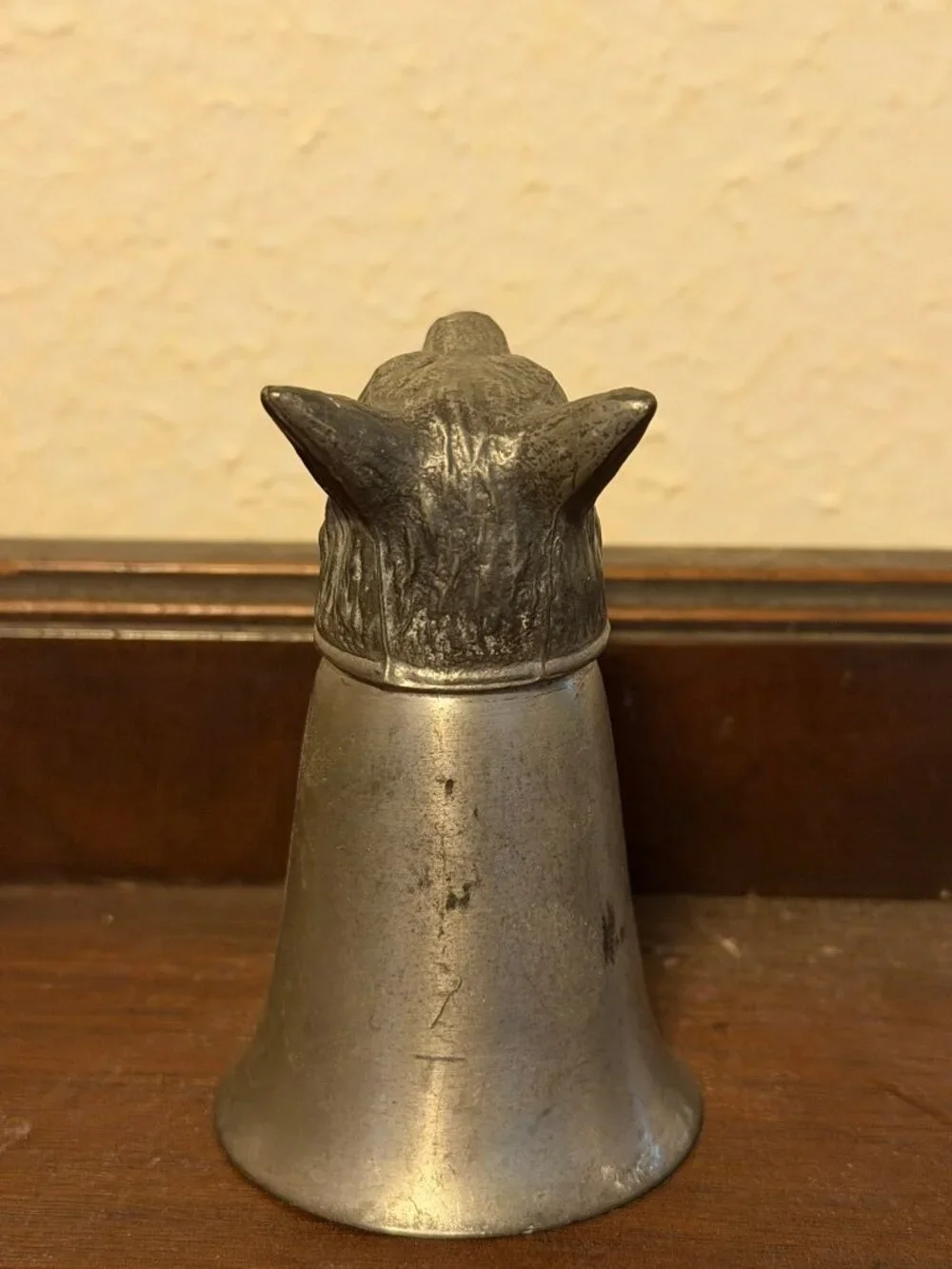 Vintage Pewter Wolf Fox Coyote Head Stirrup Cup